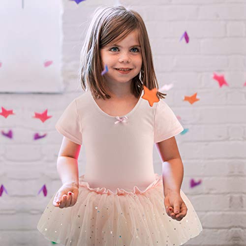 Bosowos Girls Skirted Leotard, Dance Dress Ballet Dancewear, Short Sleeve Glitter Tutu for Toddler Kid Girl