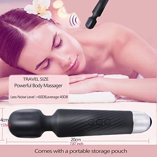 JTTVO Personal Wand Massager for Women - Premium with 8 Speeds 20 Patterns - Cordless Powerful Quiet and Handheld - USB Rechargeable Vibrating Massager for Back and Neck Relief - Black - Thumbnail 4
