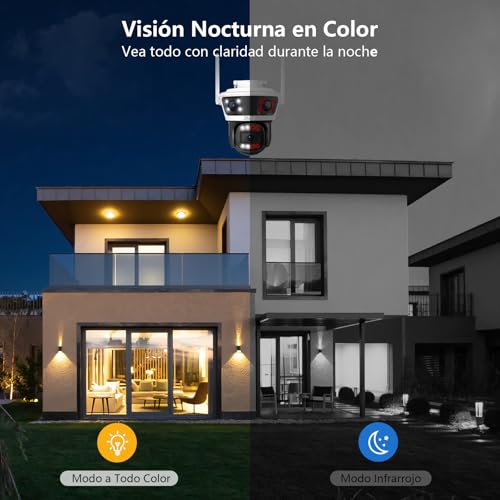 2NLF Cámara de Seguridad Exterior de 12MP con 360° PTZ, 3 Lentes Cámara WiFi con Visión Nocturna a Color, Zoom Digital 10X, Detección de Movimiento y Audio Bidireccional, Resistente al Agua IP66