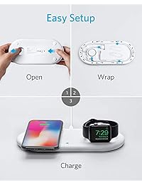 Anker PowerWave+ Pad con soporte para reloj, certificado Qi 2 en 1 almohadilla de carga inalámbrica con soporte para Apple Watch Series 4 3 2, carga rápida iPhone Xs XS Max XR X 8 (sin cargador para Apple Watch)