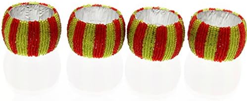 Napkin Rings for Dinners, Parties, Holidays,Everyday Use, Set of 4, Beaded Red &amp; Green