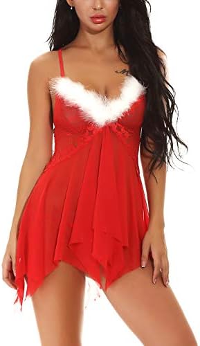 UrHot Women's Christmas Red Lingerie Santa Babydoll Chemise Sexy Sleepwear
