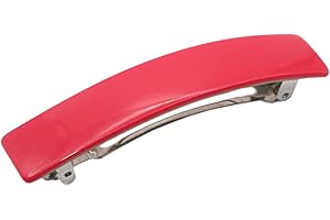 French Amie Oblong Handmade 3.5" Celluloid Automatic Hair Clip Barrette French Hair Clip for Girls Strong Hold Hair Clips for Women No Slip Durable Paris Hair Accessories, Made in France (Pink)