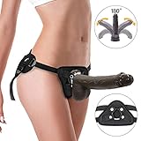 Strap-on Dildo Realistic Silicone Dildo with Wearable Sex Harness for Couple Pegging Women Lesbian Sex Fun, 7.6'' (Black)