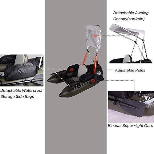 DAMA Fishing Inflatable Rafts Pontoon Tube Boat with Detachable Seat and Awning Canopy Water Inflatable Rafts Singe Person Only