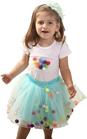 Zcaynger Girls Skirt Set Baby Girls Tutu Skirt 4-Layer Fluffy and T-Shirt with Pom Pom Puff Ball Set