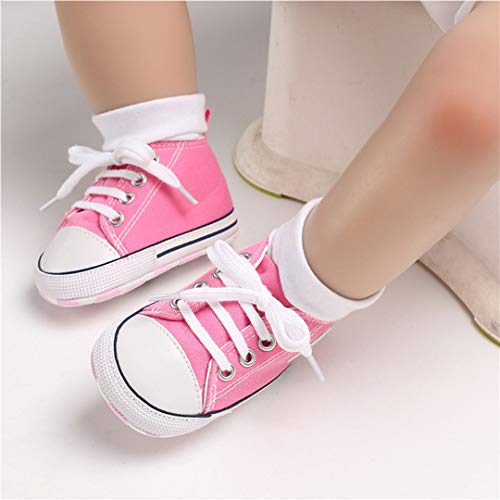 Baby Boy Shoes Canvas Soft Sole Newborn High Top Toddler Sneakers Infant Shoes for Baby Girls（11cm，0-6months,A-Pink - Thumbnail 4