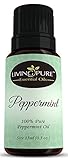 Living Pure Essential Oils #1 Peppermint Oil - Aid Indigestion & Freshen Rooms - Natural Headache Relief - 100% Organic Therapeutic & Aromatherapy Grade, 15ml