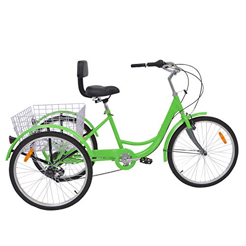 H&ZT 26" Meridian Adult Tricycle 1/7 Speed 3 Wheel Bikes for Adults, Adult Tricycle Trike Cruise Bike with Large Size Basket for Recreation, Shopping, Exercise (Apple Green, 26" / 7-Speed)