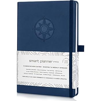 Smart Planner Pro 2020-2021 - Tested & Proven to Achieve Goals & Increase Productivity, Time Management & Happiness - Daily Weekly Monthly Planner with Gratitude Journal, Hardcover, Undated (Blue)