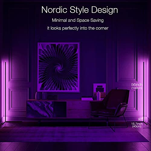 Korunb Corner Floor Lamp,356 RGB Color Changing Lamp with TouchType