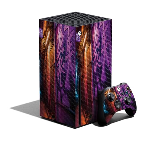 Carbon Fiber Gaming Skin Compatible with Xbox Series X Bundle - Neon Alley - Pr…
