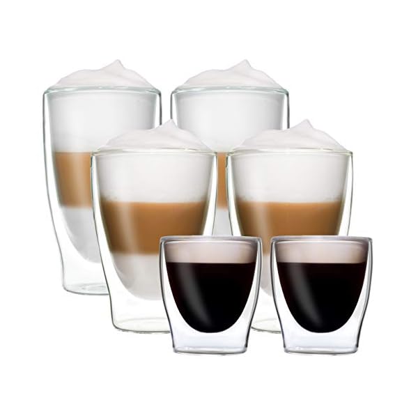 DUOS® Latte Macchiato Gläser Set (2x3 Größen) Doppelwandige Gläser Latte Macchiato, Doppelwandige Kaffeegläser…