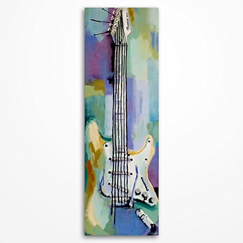 Guitar painting, Guitar art, Music Art, Music Artwork, Gift for a musician, Original blue, green, yellow, violet electric guitar painting on canvas by Magda Magier