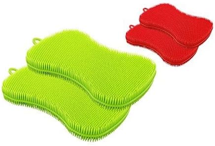 Silicone Kitchen Dish Sponge by SASE (4 Pack!), Washing Scrubber, Antibacterial Food-Grade Dishwasher Friendly, Wash Fruits and Vegetables.
