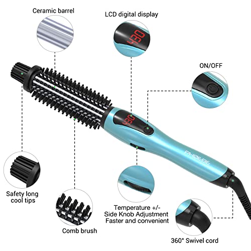 PHOEBE Curling Iron Brush, Dual Voltage Travel 1 Inch Ceramic
