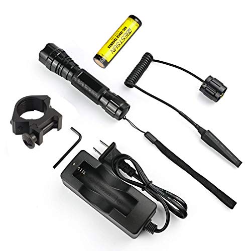 BESTSUN Tactical Flashlight Waterproof Cree Xm-L2 LED 1200 High Lumens 1 Mode 3-18V Lamp Hunting Torch with Pressure Switch and Rail Rifle Mount for Picatinny AR (18650 Battery and Charger Included)