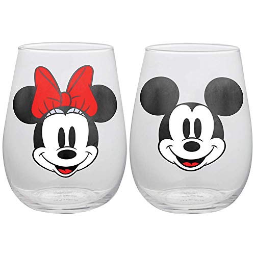 Disney Mickey and Minnie Mouse Stemless Wine Glasses, Set of 2 Pricepulse