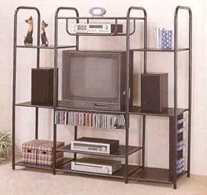 Black Metal Entertainment Center TV Stand w/CD Rack Storage & Shelf ...
