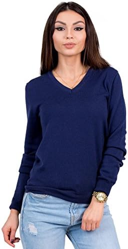 Women's Cashmere Soft 240gr Merino Wool V-Neck Sweater Pullover Top