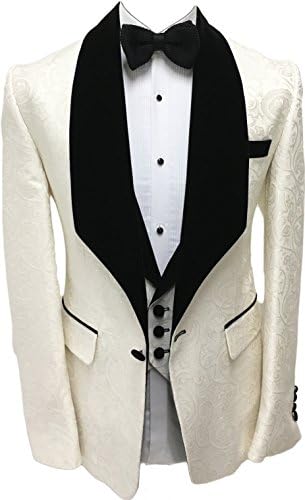 auguswu One Button Jacquard Weave Mens Slim Fit Tuxedos Suits 2 Piece Sets
