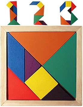 FunBlast Tangram 7 Piece Color Wood Puzzle Brain Teaser Jigsaw Intelligent Toy