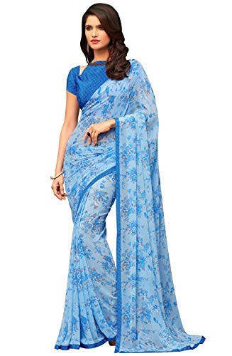 Womens Georgette Saree with Blouse Piece (Rkru2505A_Blue)