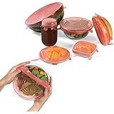 HEAVY DUTY - Extra Durable Silicone Stretch Lids - 6-Pack of Various Sizes - Reusable, Keeps Food Fresh - Insta Lid - RED Color - Katchy Kitchen
