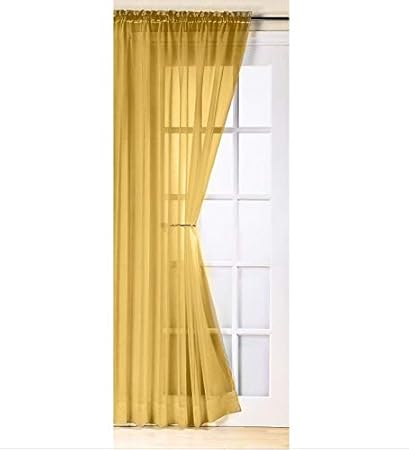 Mirabel Plain Trent Ochre Gold Voile Net Curtain Panel 59x90