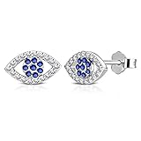 925 Sterling Silver Blue White CZ Evil Eye Hamsa Womens Girls Stud Earrings