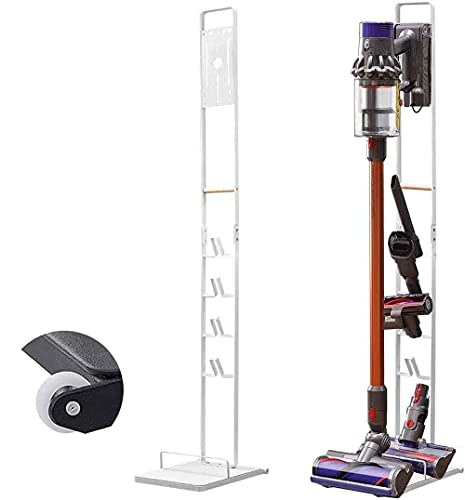 RUQIWEMI Vacuum Cleaner Stand Holder with Wheels for Dyson V15 V11 V10 V8 V7 V6, Metal Floor Stand Compatibel for Dreame T30 T20 V12 V11 V10,No Drilling the Wall (White)