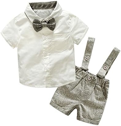 Tem Doger Baby Boys Girls Outfits Cotton Bowtie Short Sleeve Shirt+Strap Shorts Overalls Gentleman Set