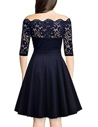Vestido formal de manga larga con hombros descubiertos y encaje floral vintage de MISSMAY para mujer