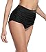 Anfilia Womens High Waisted Bikini Bottom Ruched Solid Swim Shorts