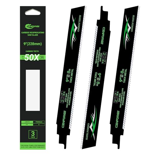 Carbide Reciprocating Saw Blade, for Sawzall Carbide Blades, for Sawzall Metal Cutting Blades, for Thick Metal, Cast Iron, Alloy Steel (9-Inch, 3-Pack)