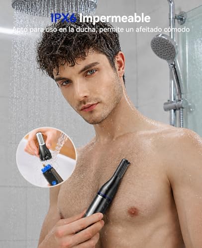 kensen Afeitadora Corporal Masculina 6 en 1, 2 Velocidades Depiladora Corporal Hombre, IPX6 Impermeable Recortadora con Cabezal Magnético para Cuerpo, Barba, Nariz y Genitales, 120 mins Uso