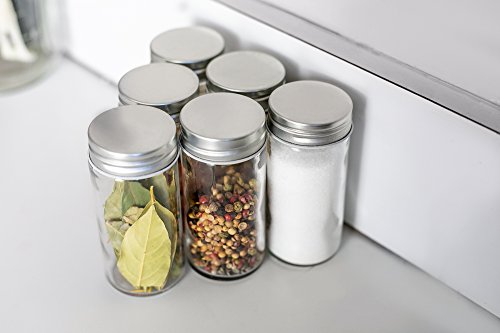 Nellam French Round Glass Spice Jars – Set of 12 with Shaker Lids and Chalkboard Sticker Labels, Small 4oz Bottles - Stackable Herbs and Spices Containers - Decorative Organizers in Silver - Thumbnail 6