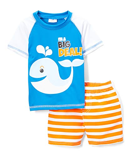 Sweet & Soft Baby Boys 4-Piece Rash Guard and Trunk Swimsuit Set (Infant/Toddler) (Whale, 18 Months)'