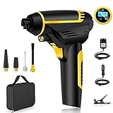 Automatic Cordless Tire Inflator Portable Hand Held Cordless Tire Inflator Portable Air Compressor Vehicle-mounted Air Pump 150PSI Additional 12V Car Power Adapter Storage bag 5 metal Nozzle LEDLight