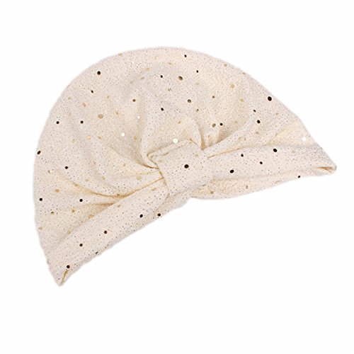 Qhome Womens Luxury Sequined Turban Ruffle Knotted Headwrap Chemo Cap