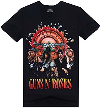 Plusasa Men's Rock Band Guns N Rose Members Printed Classic Casual Funk T-shirt, Black X-Large