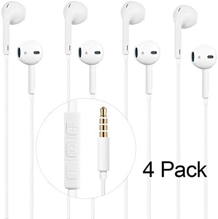 Vicartor Earphones Headphones Headsets Earbuds with Remote Control and Mic Fully Compatible with iPhone 6/6S/6 Plus/6S Plus/5/5C/5S/iPad/Ipod - White - 4 Piece