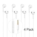 Vicartor Earphones Headphones Headsets Earbuds with Remote Control and Mic Fully Compatible with iPhone 6/6S/6 Plus/6S Plus/5/5C/5S/iPad/Ipod - White - 4 Piece