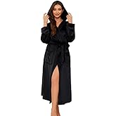EK4YDNDS Womens Long Hooded Fleece Robe, Soft Warm Spa Bathrobe for Cozy Lightweight Loungewear