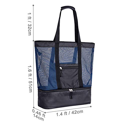Bwiv Strandtasche Mesh Extra Gross Faltbar Familie Meshtasche Netztasche Weiche Tragetasche Picknicktasche Mit Kühlfach Shopping Umhängetasche für Sandspielzeug Strandware Schwarz – Bild 3