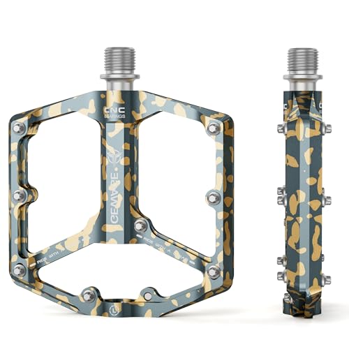 GEWAGE Rennrad-/Mountainbike-Pedale – 3 Lager Fahrradpedale – CNC-gefräste 9/16-Zoll-Flachpedale mit abnehmbaren Anti-Rutsch-Nägeln (Graues Tarnmuster