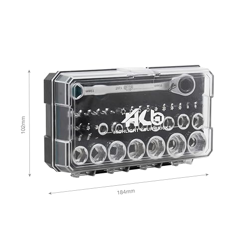 HB AGM025-G Pass-Thru 120 Teeth Ratchet Wrench Set 38 Pieces | Non-Slip Grip Plus Cups for Damaged Screws + Star Bits | CR-V & S2 with Portable EVA Case – Made in Taiwan