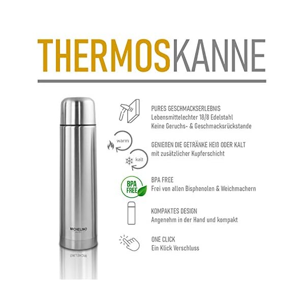 Thermoskanne Vacuum-Isolierfalsche 0,75 Liter Edelstahl BPA-Frei mobiler Kaffeebecher, Tee Kafee Thermosflasche… – Bild 5