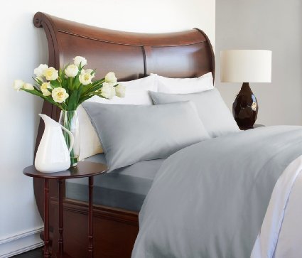 Adjustable California King Bed Sheets 5PCs Silver Grey Solid -100% Egyptian Cotton 600 Thread Count-14 Inches Deep Pocket (Split-California King)