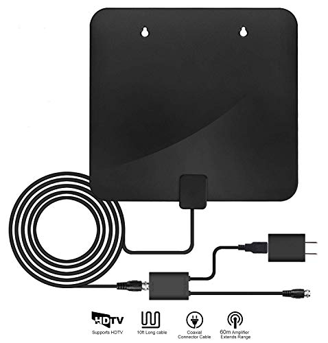 [2019 Latest] 35-85 Miles Amplified HD TV Antenna - Long Range Digital HDTV Antenna Support 4K 1080p & All Older TVs High Reception Free TV Signals Booster with 9.9ft Coax Cable/AC Adapter (Black)